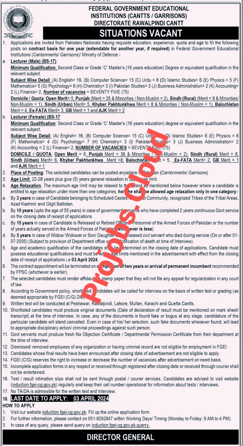 Latest FGEI Jobs 2024 - Federal Government Educational Institutions 